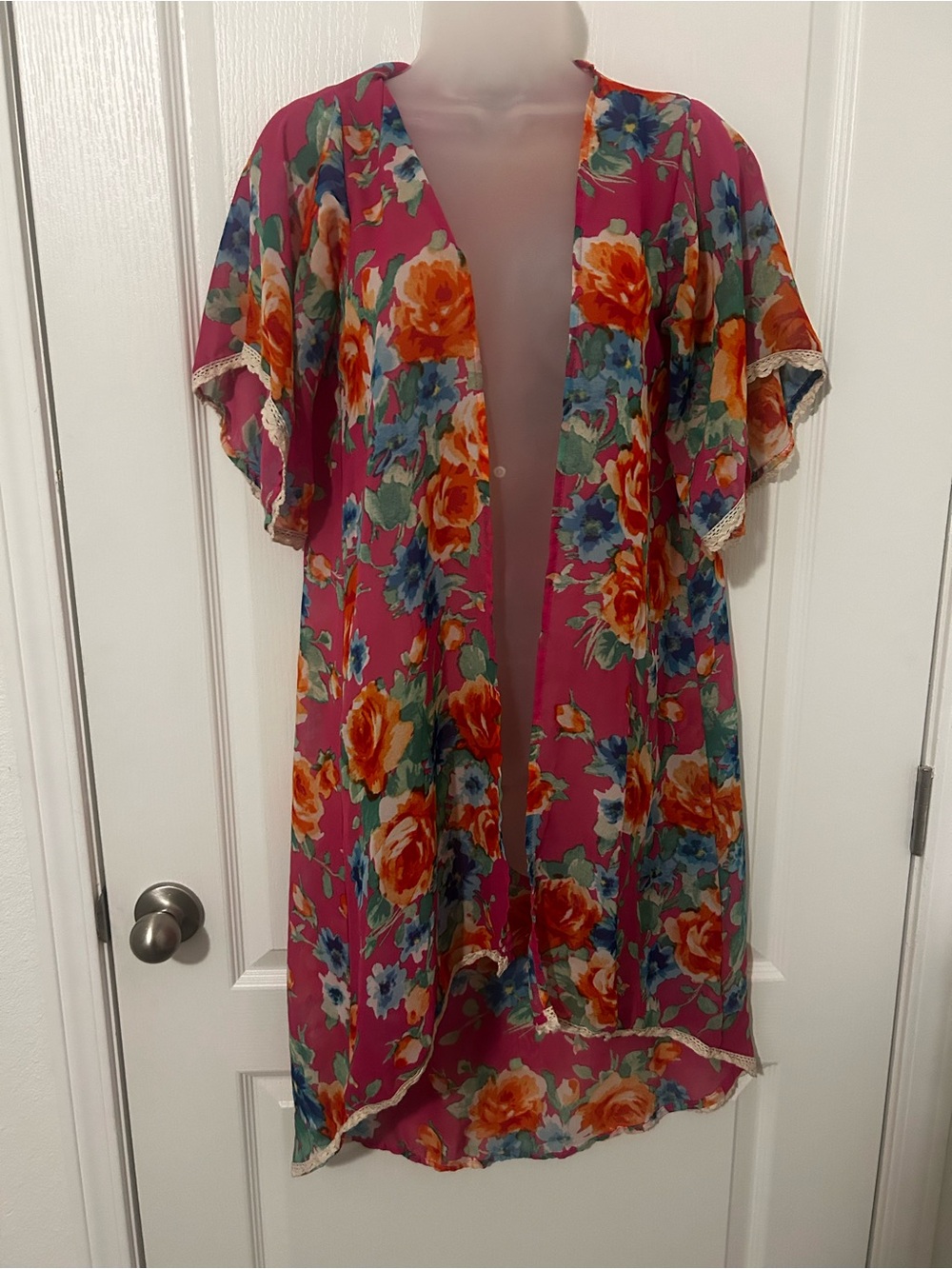 Women's Floral Pink Open Front Kimono Cover-Up
